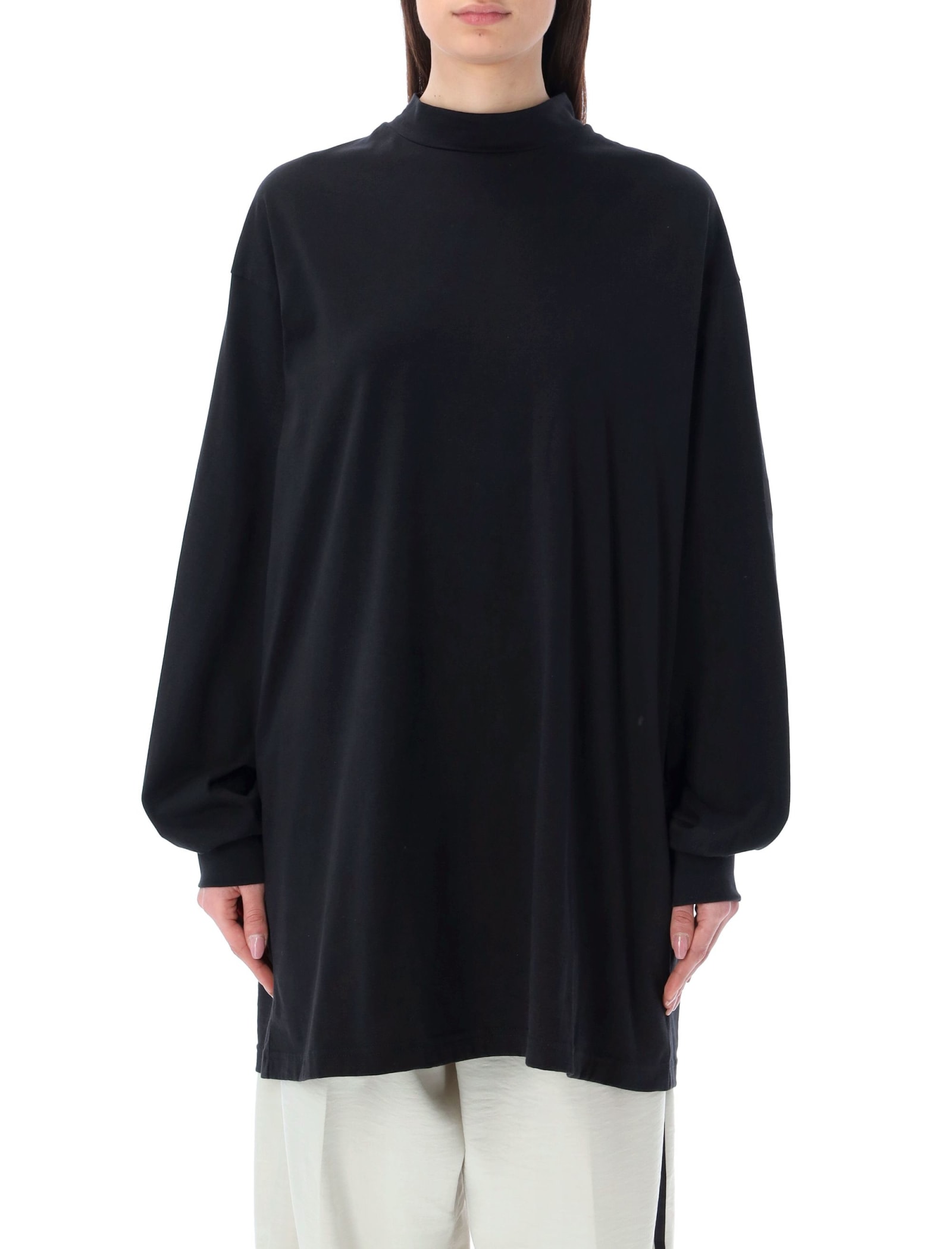 Mock-neck long-sleeved cotton T-shirt - Black
