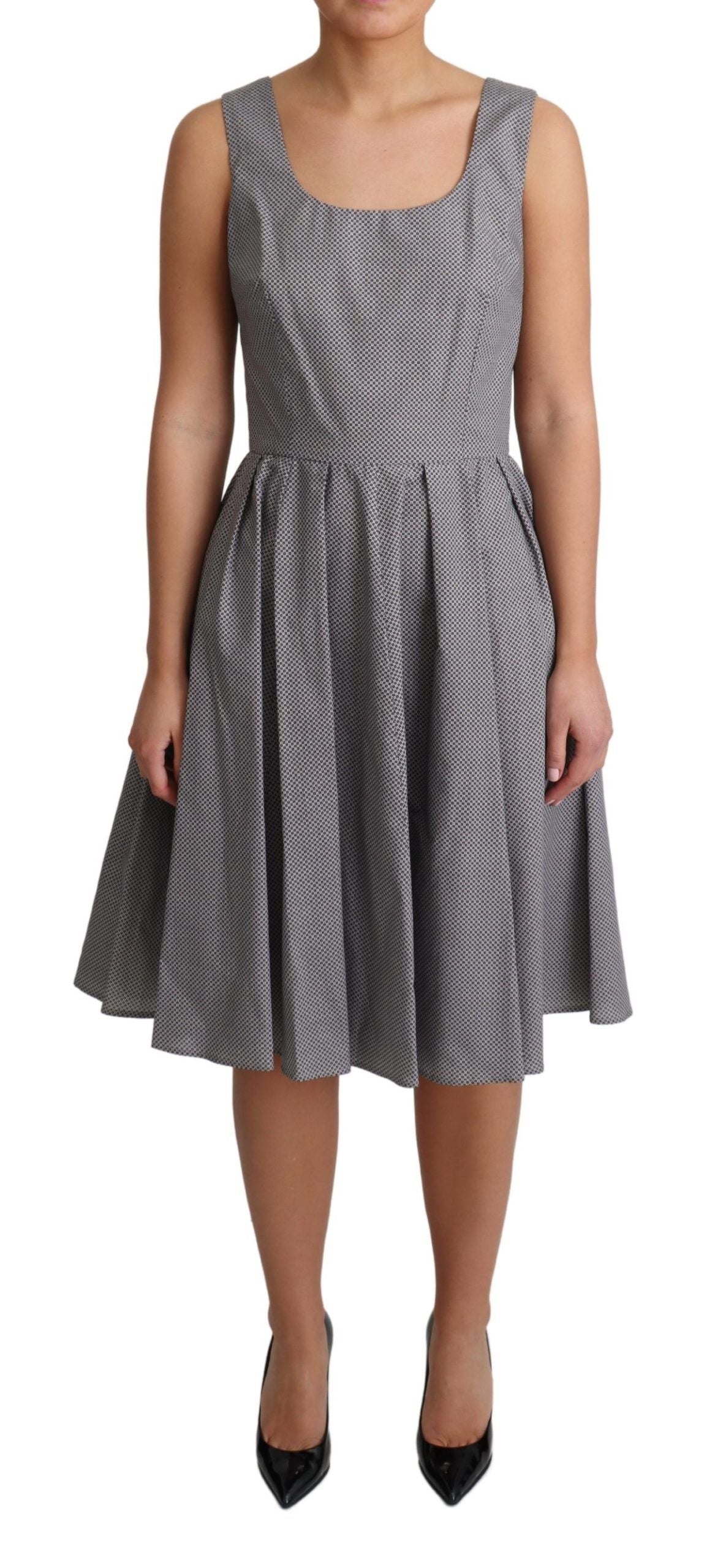 Geometric Cotton A-Line Dress — Blue