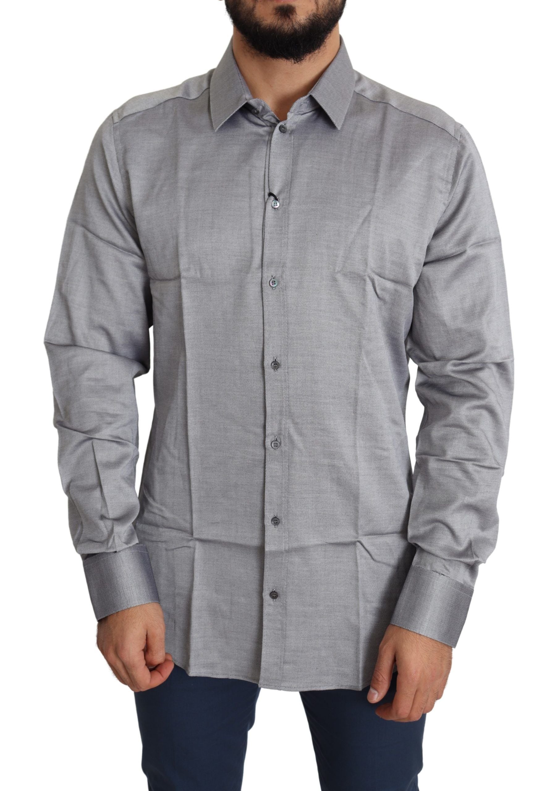 Cotton Spread Collar Shirt — Gray
