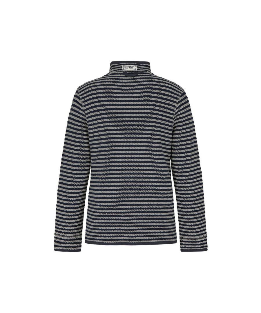 Weird Fish Mens Shorling Stripe Macaroni Quarter Zip Jumper Frost Grey - X-Large