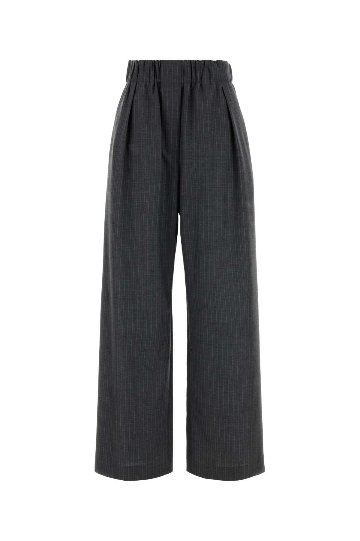 Wool Wide-Leg Trousers — Gray