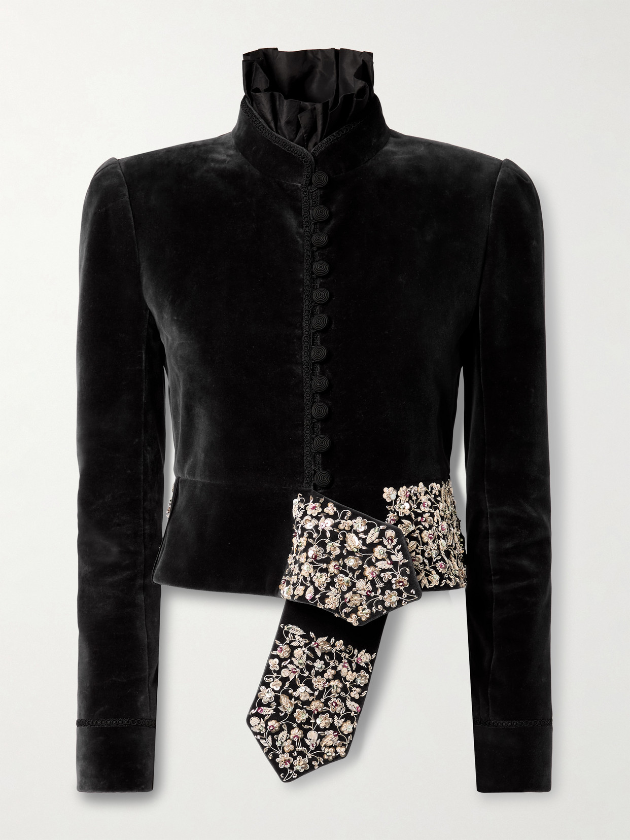 Embellished Cotton-velvet Jacket - Black