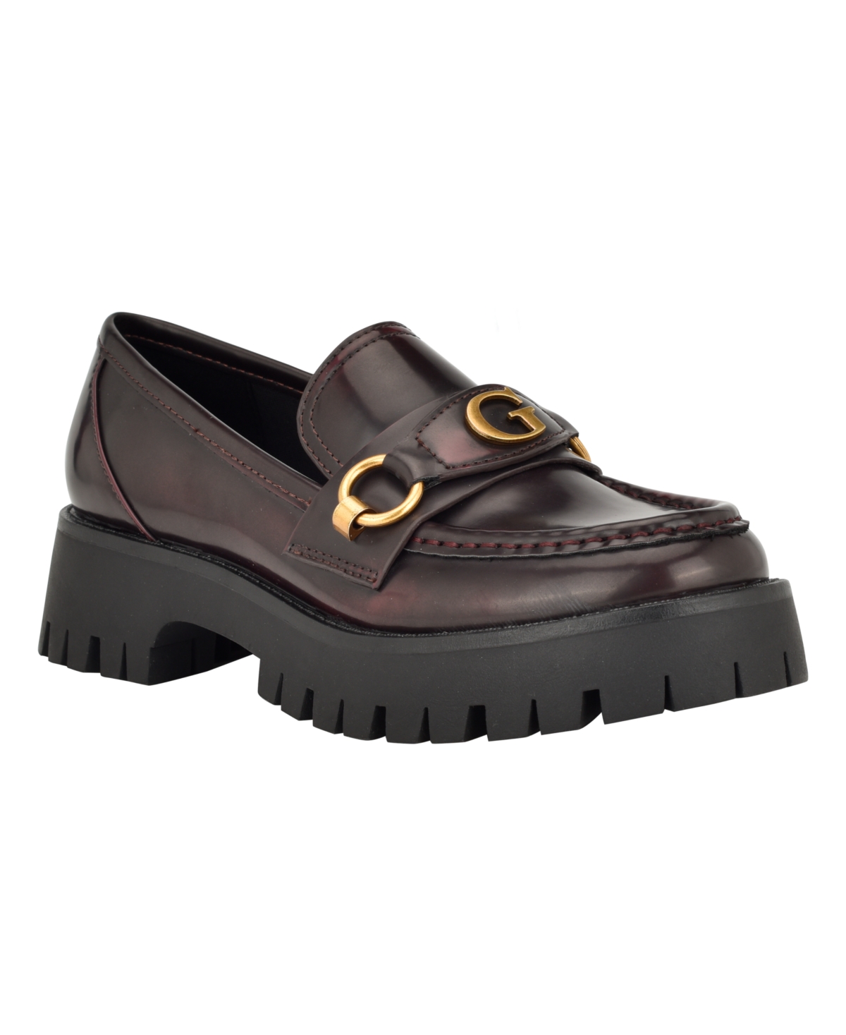 Women's Almost Slip-On Lug Sole Round Toe Bit Loafer - Dark Red
