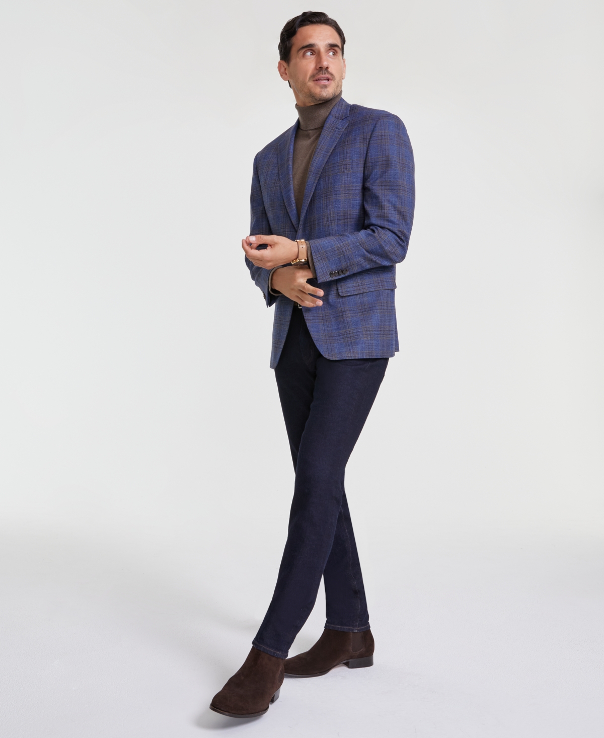 Men's Classic-Fit Plaid Sport Coat - Light Blue Brown