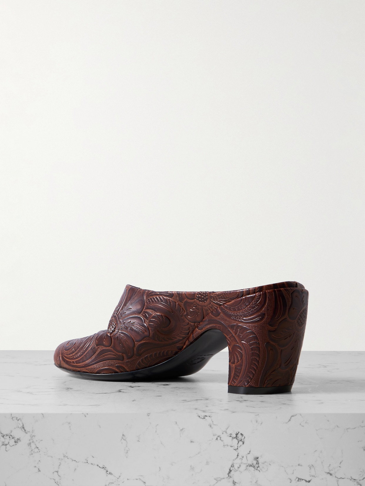 Embossed Leather Mules - Brown