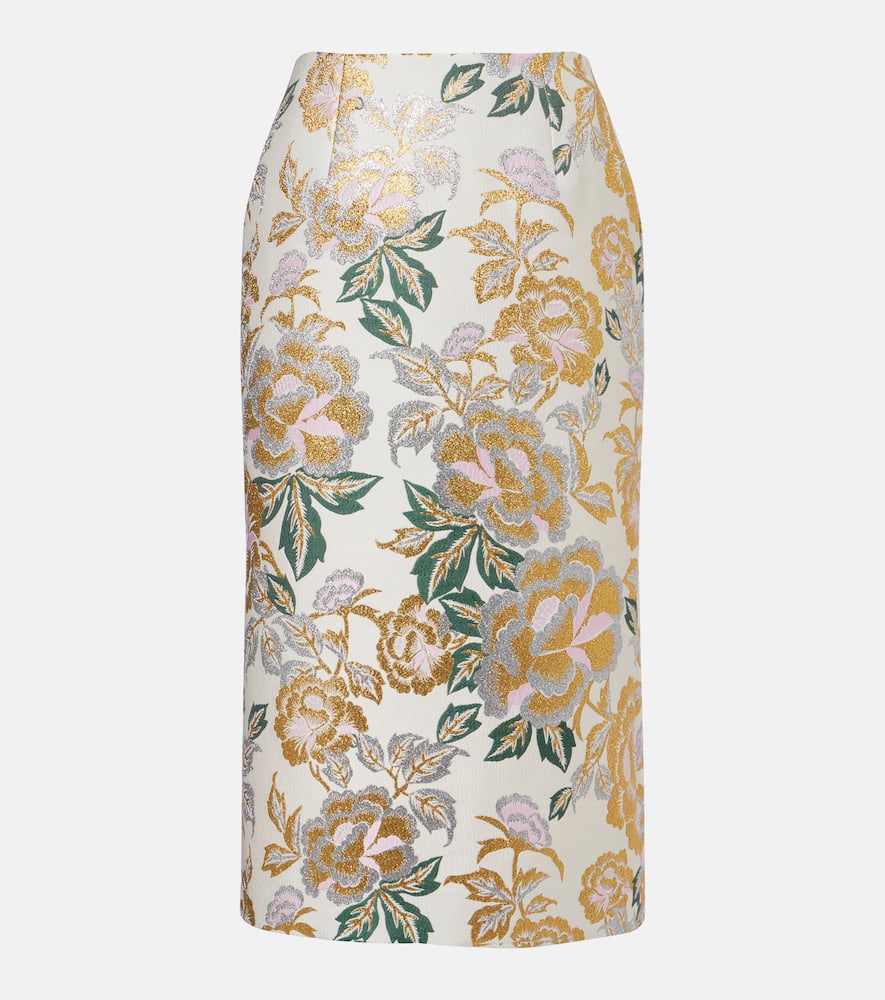 Floral jacquard midi skirt