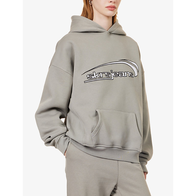 Womens Grey Staten Brand-print Cotton-blend Hoody
