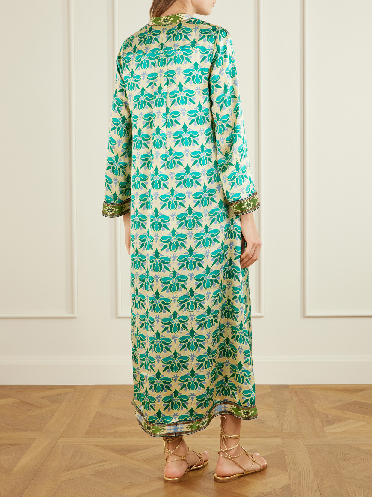 Jenna Jewelry Mare Printed Silk-satin Midi Dress - Turquoise
