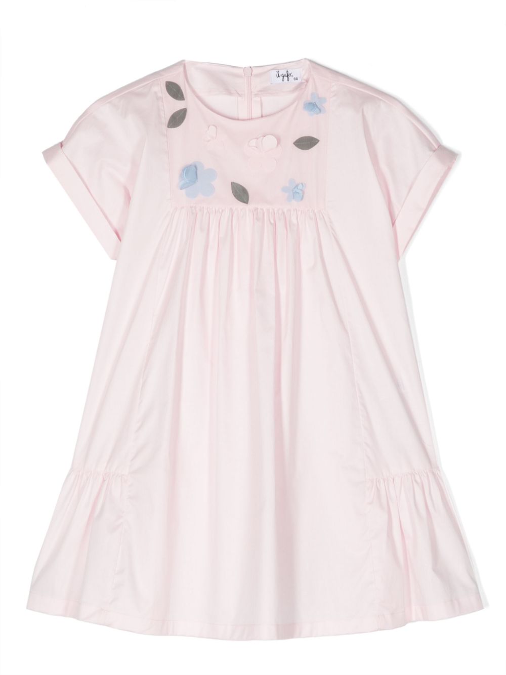 Floral-appliqué flared dress - Pink