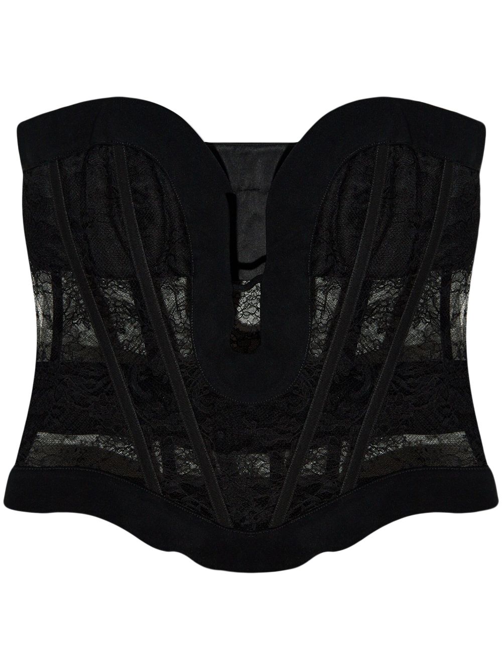 Lace-panelled classic corset - Black