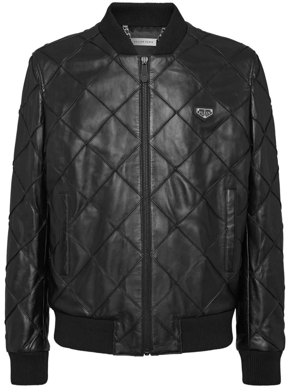 Quilted leather bomber jacket - "02 black"
