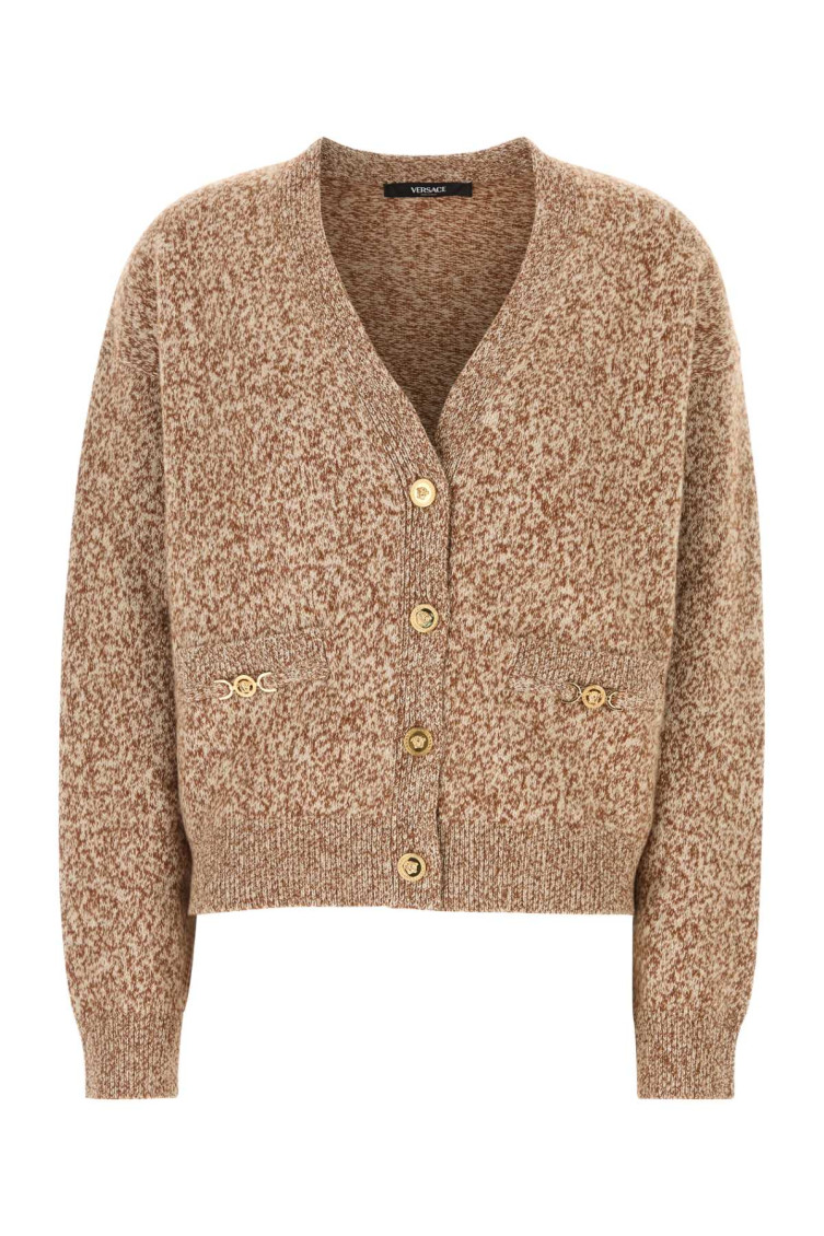 Brown Two-tone Wool Blend Cardigan