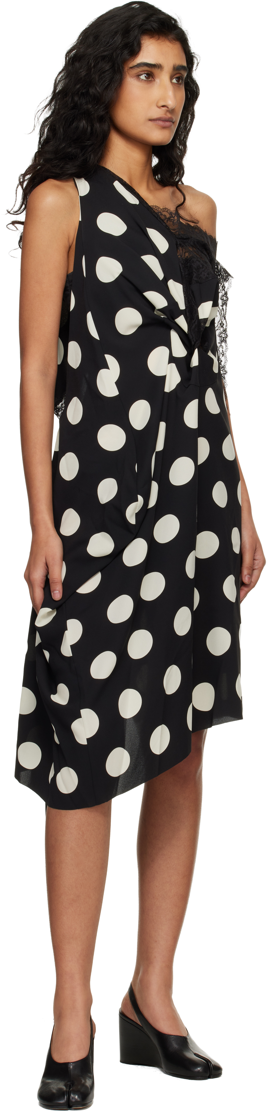 Black & Off-White Printed Lace Minidress