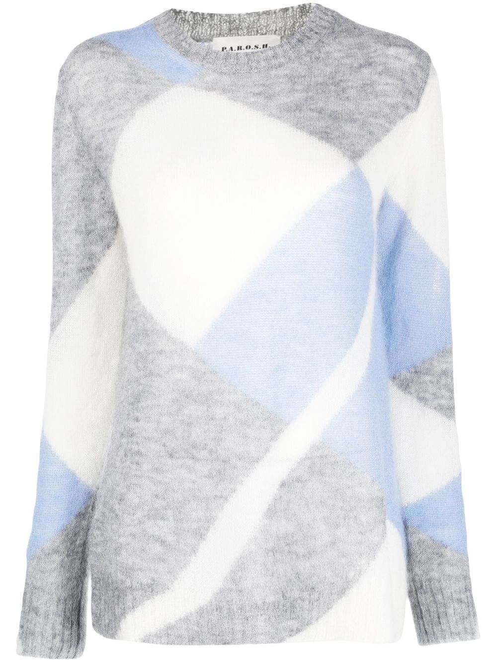 Geometric-pattern crew-neck jumper - Blue