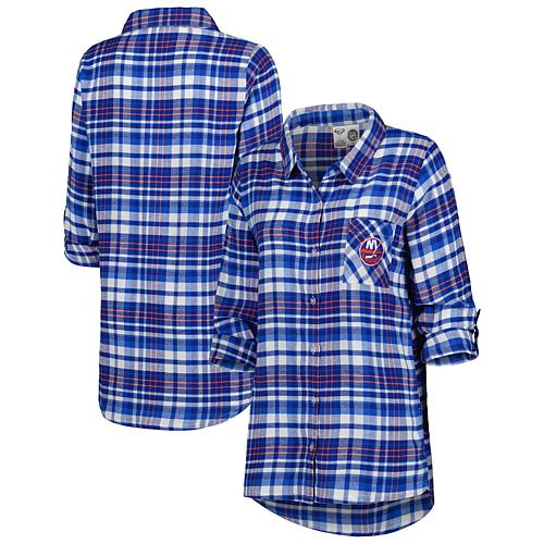 Women's Royal New York Islanders Mainstay Flannel Full-Button Long Sleeve Nightshirt