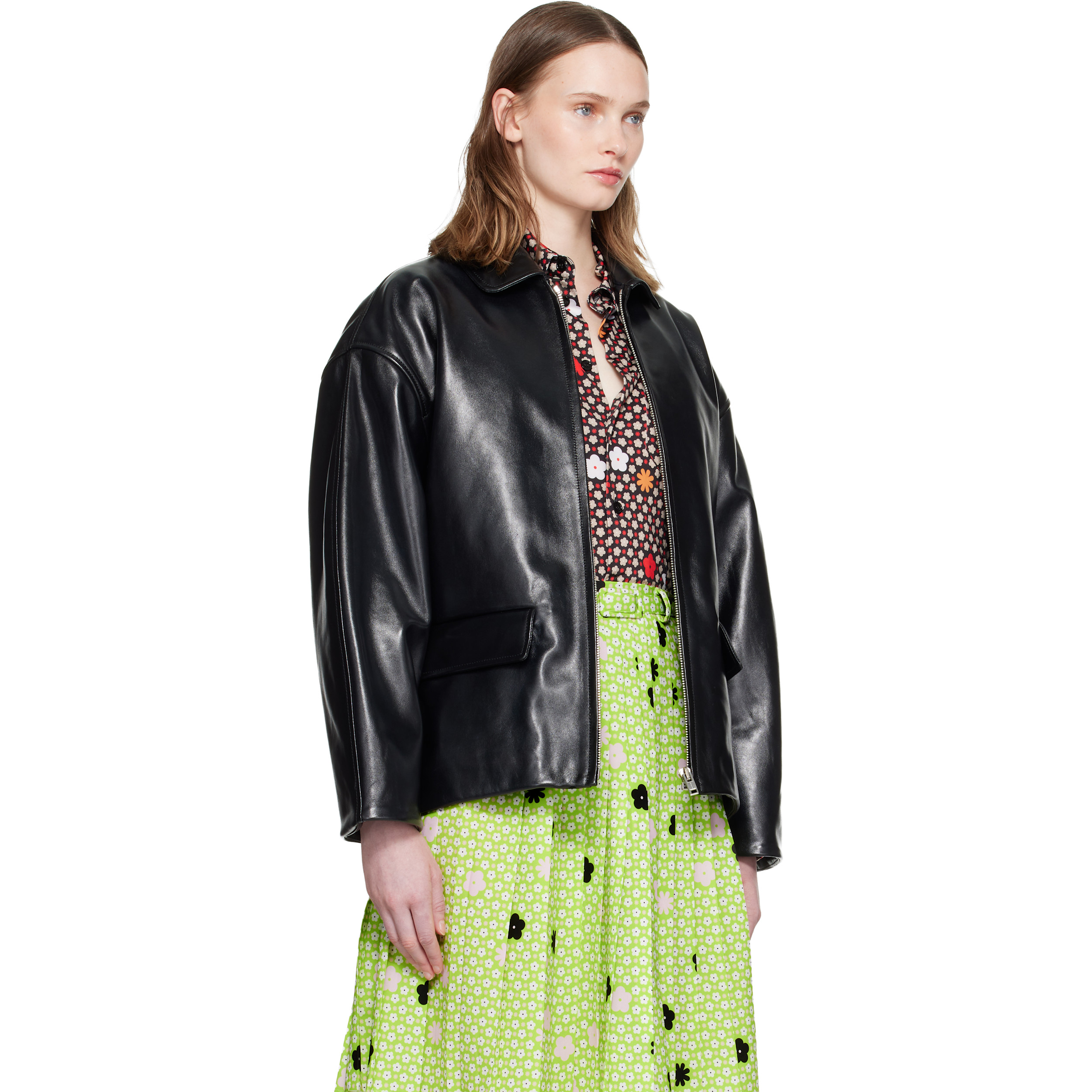 Black Pointed Collar Leather Jacket