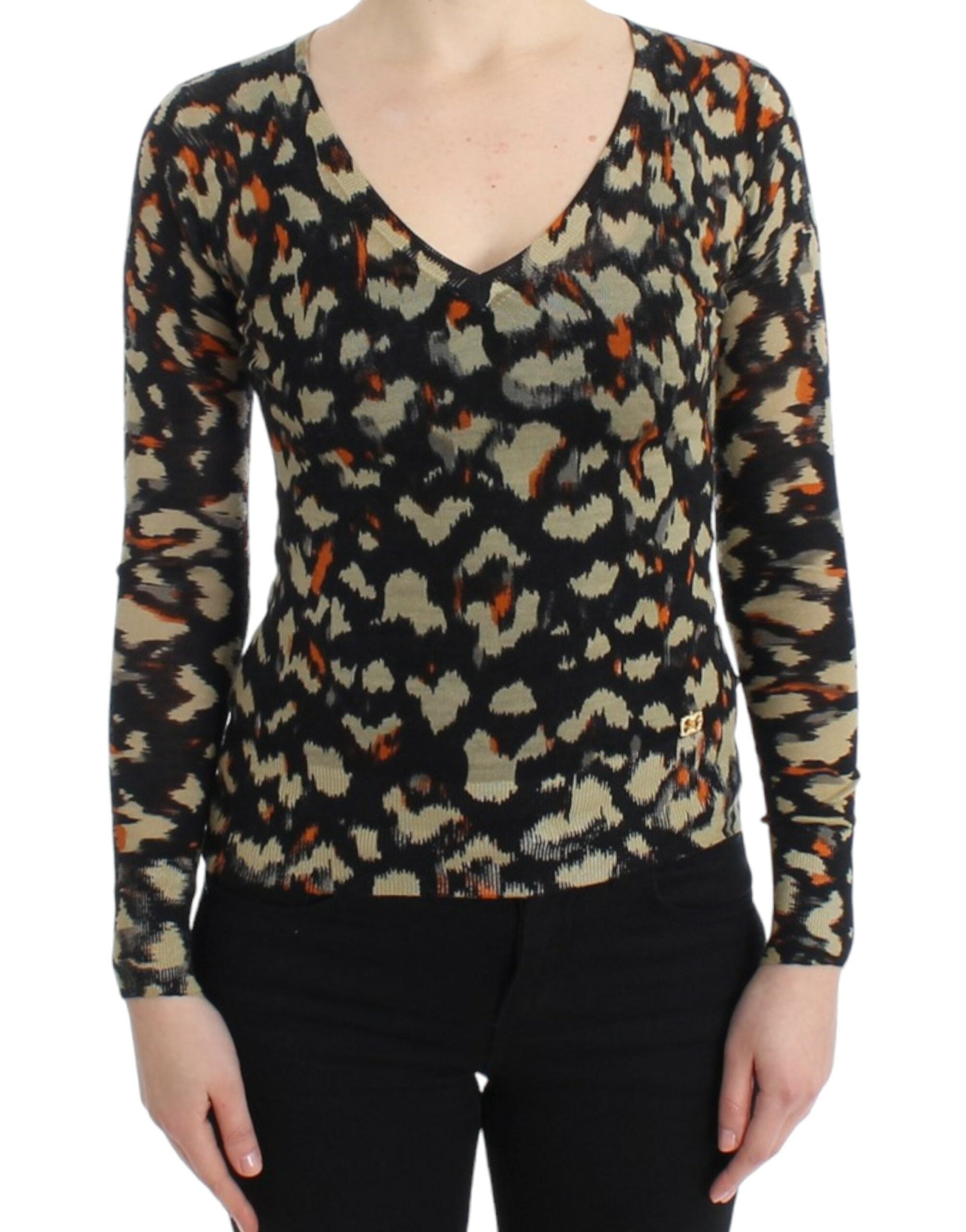 Leopard-Print Virgin Wool Sweater — Black