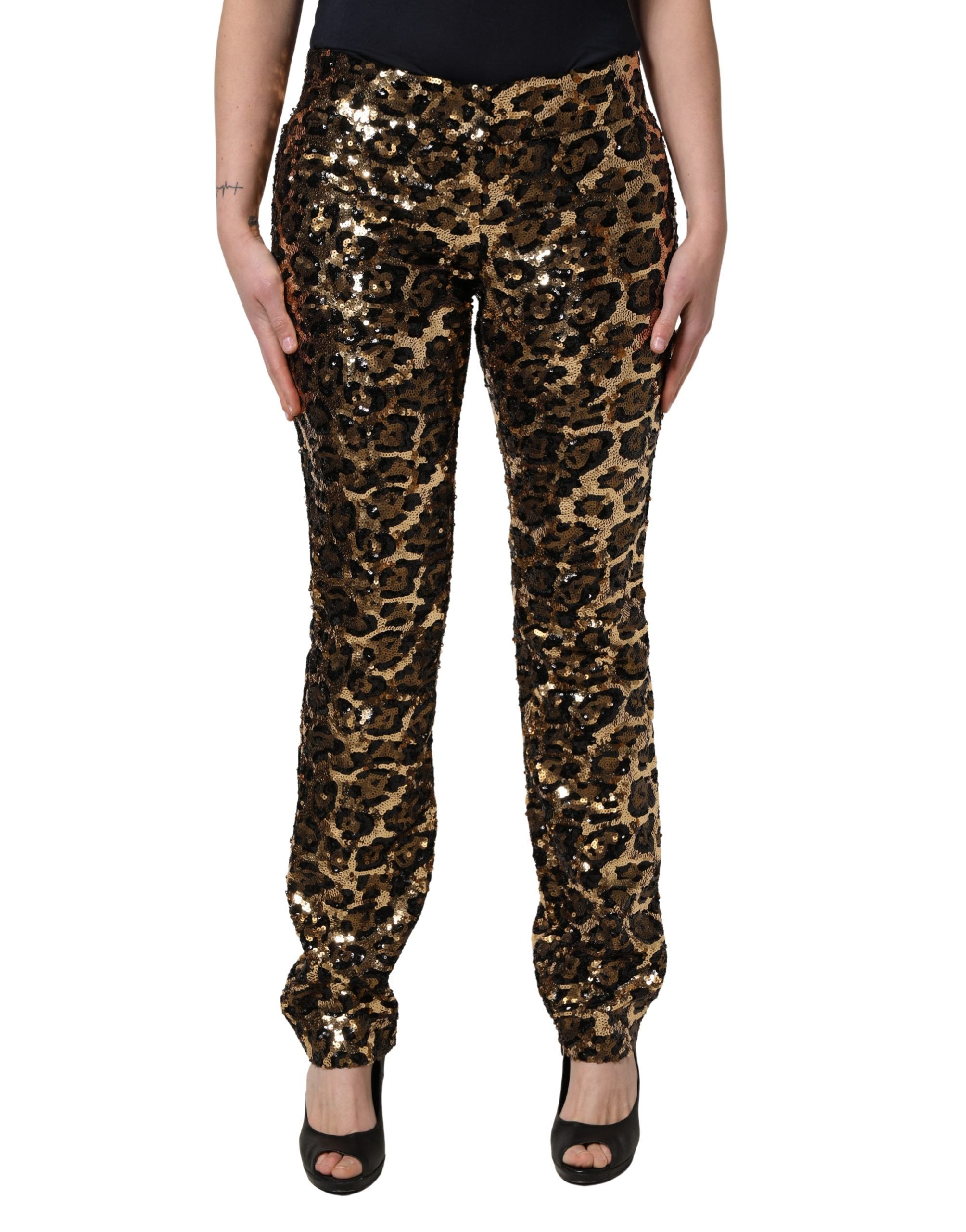 Gold Leopard Sequined Trousers — Gold