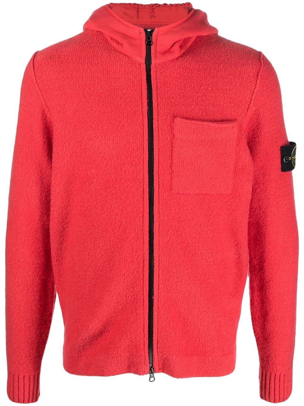 Compass-patch fleece zip-up hoodie - Red