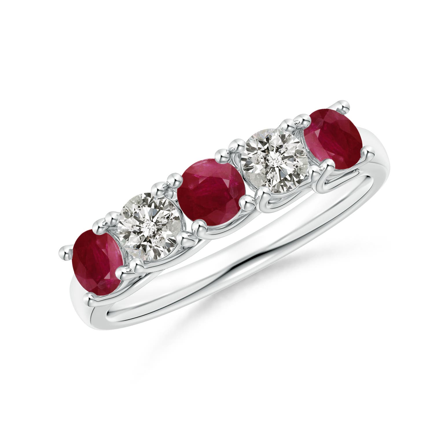 Angara 0.84 Carat Half Eternity Five Stone Ruby and Diamond Wedding Band in 18K White Gold