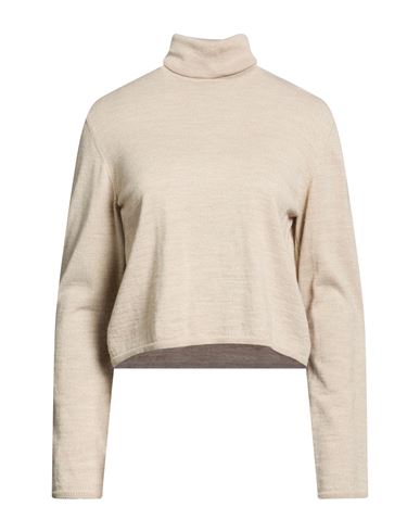 Woman Turtleneck Beige Size L Acrylic, Virgin Wool