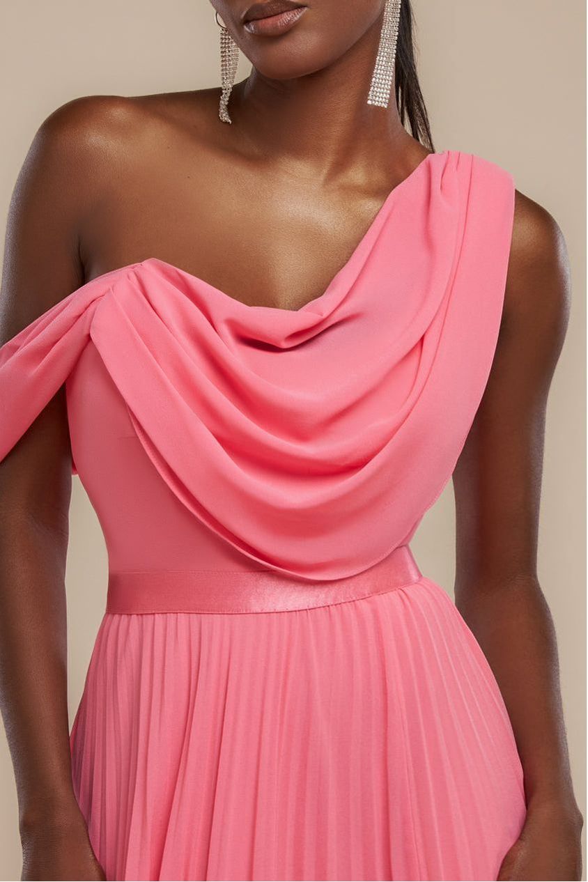 Goddiva Cowl Neck One Shoulder A Line Chiffon Maxi Dress - Cora