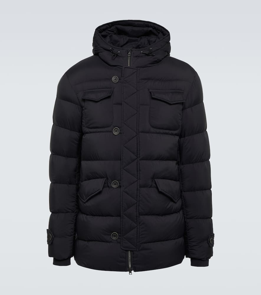 Hooded down-paneled jacket