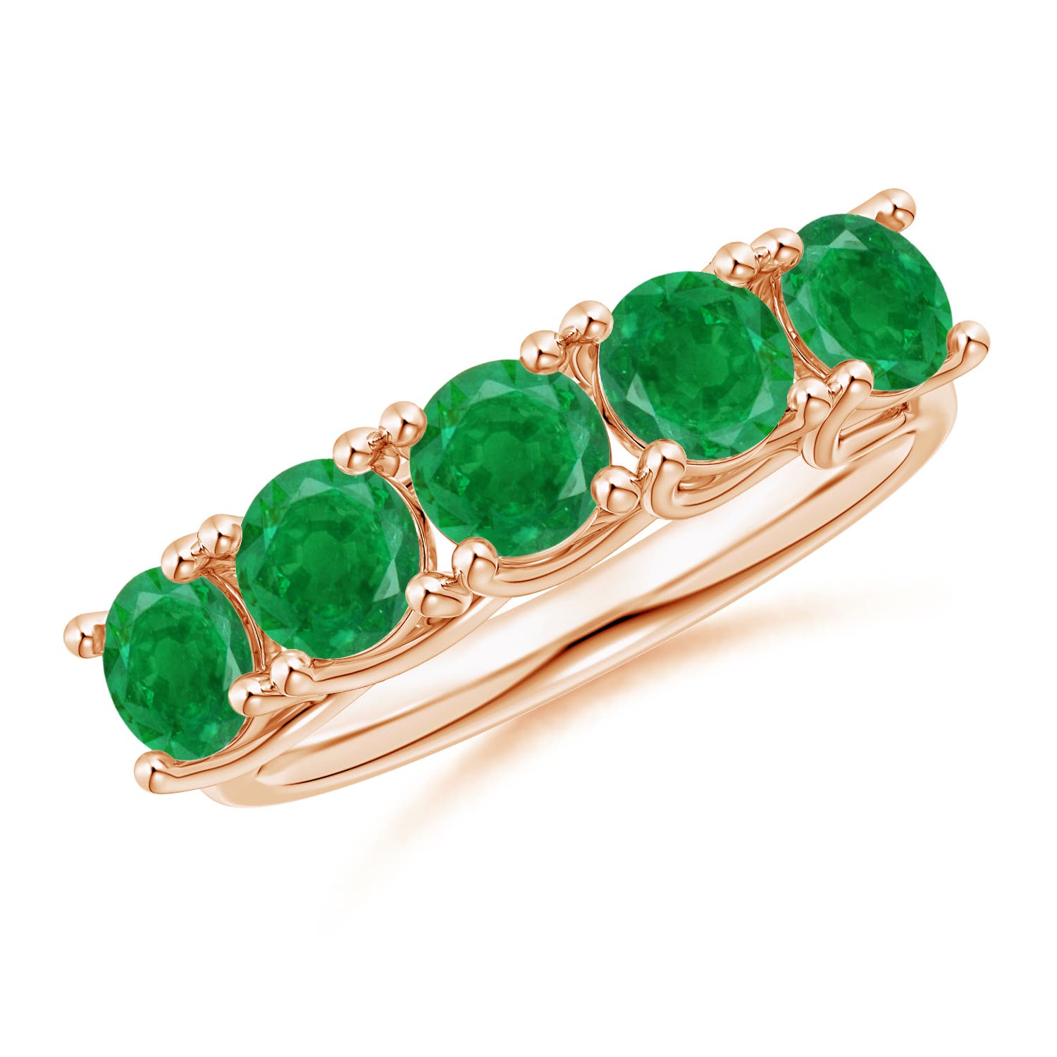 Angara 1.75 Carats Half Eternity Five Stone Emerald Wedding Band in 18K Rose Gold