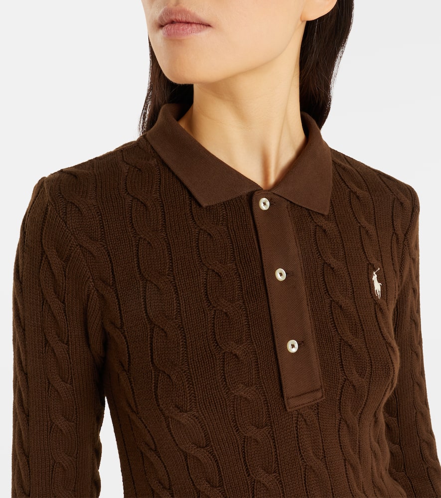 Cable-knit cotton polo sweater