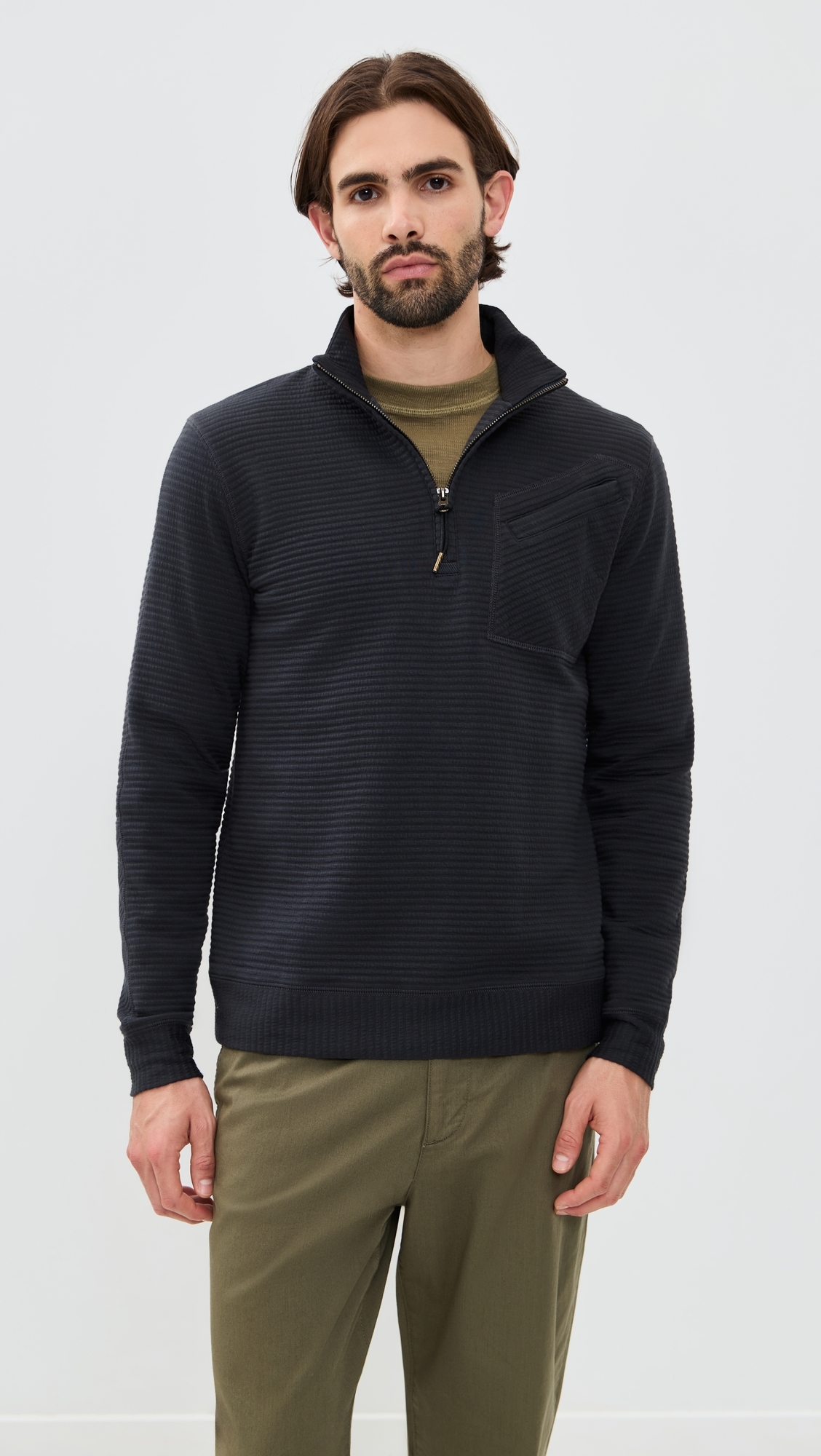 Quilted Half Zip Sweatshirt Dark Navy