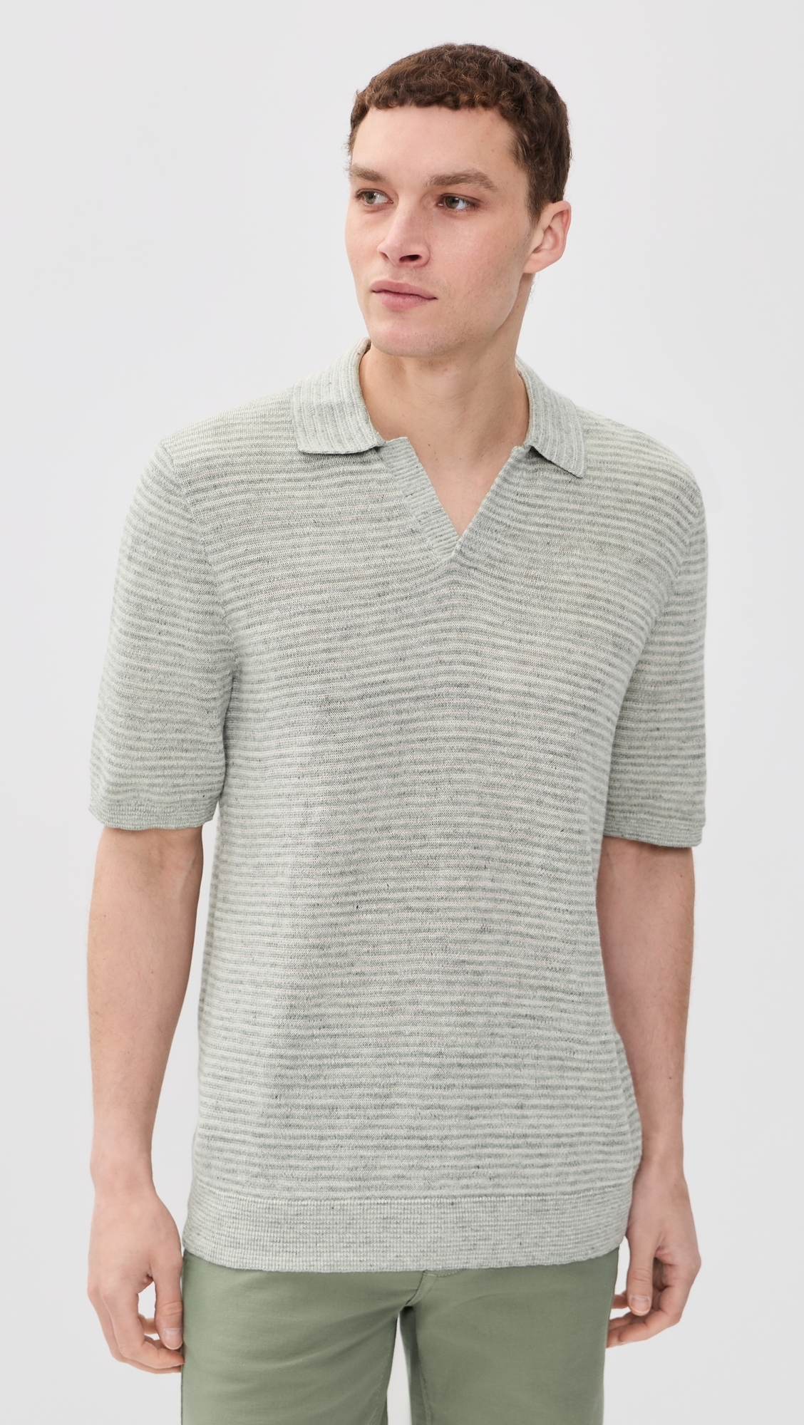 Short Sleeve Linen Sweater Polo Beach Tree Stripe