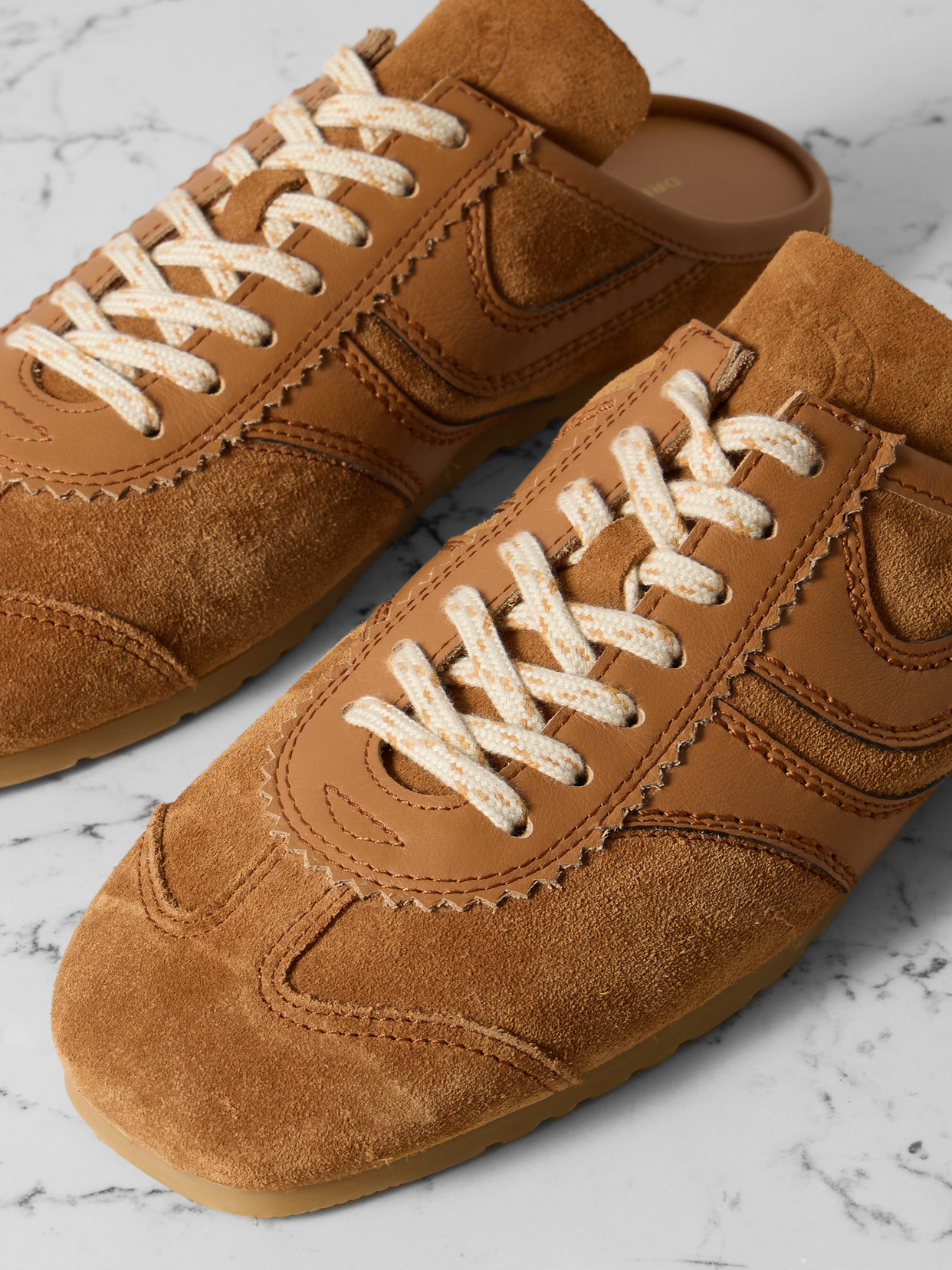 Leather-trimmed Suede Slip-on Sneakers - Brown