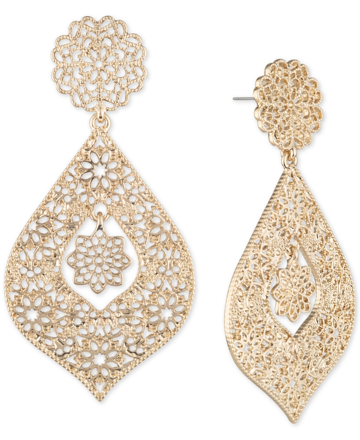 Gold-Tone Filigree Orbital Statement Earrings