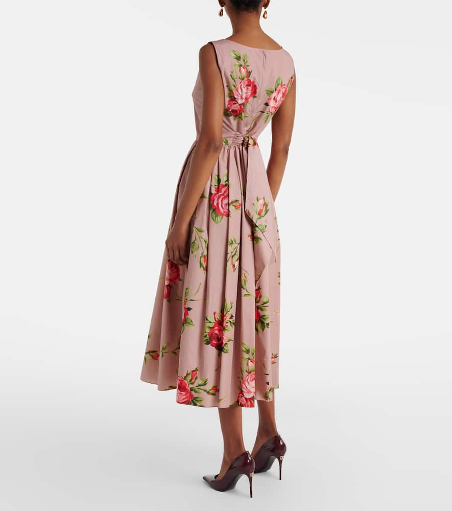 Floral belted cotton midi dress