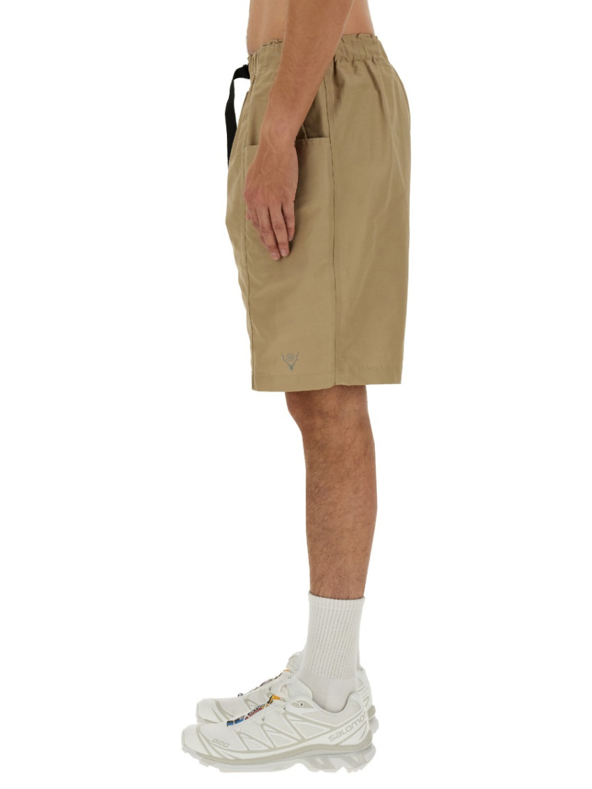Beige Solid Shorts