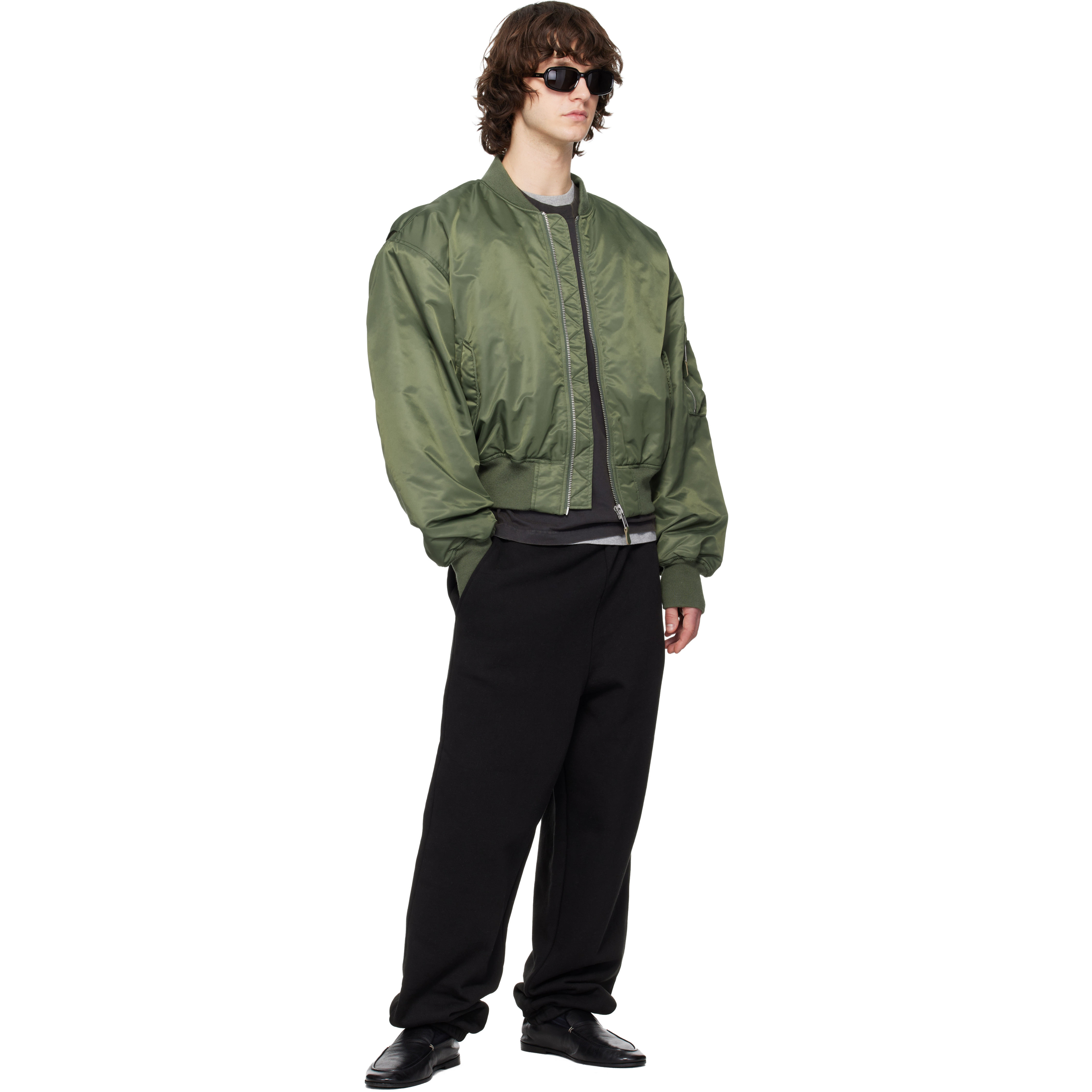 Khaki Cropped Broad Bomber Jacket