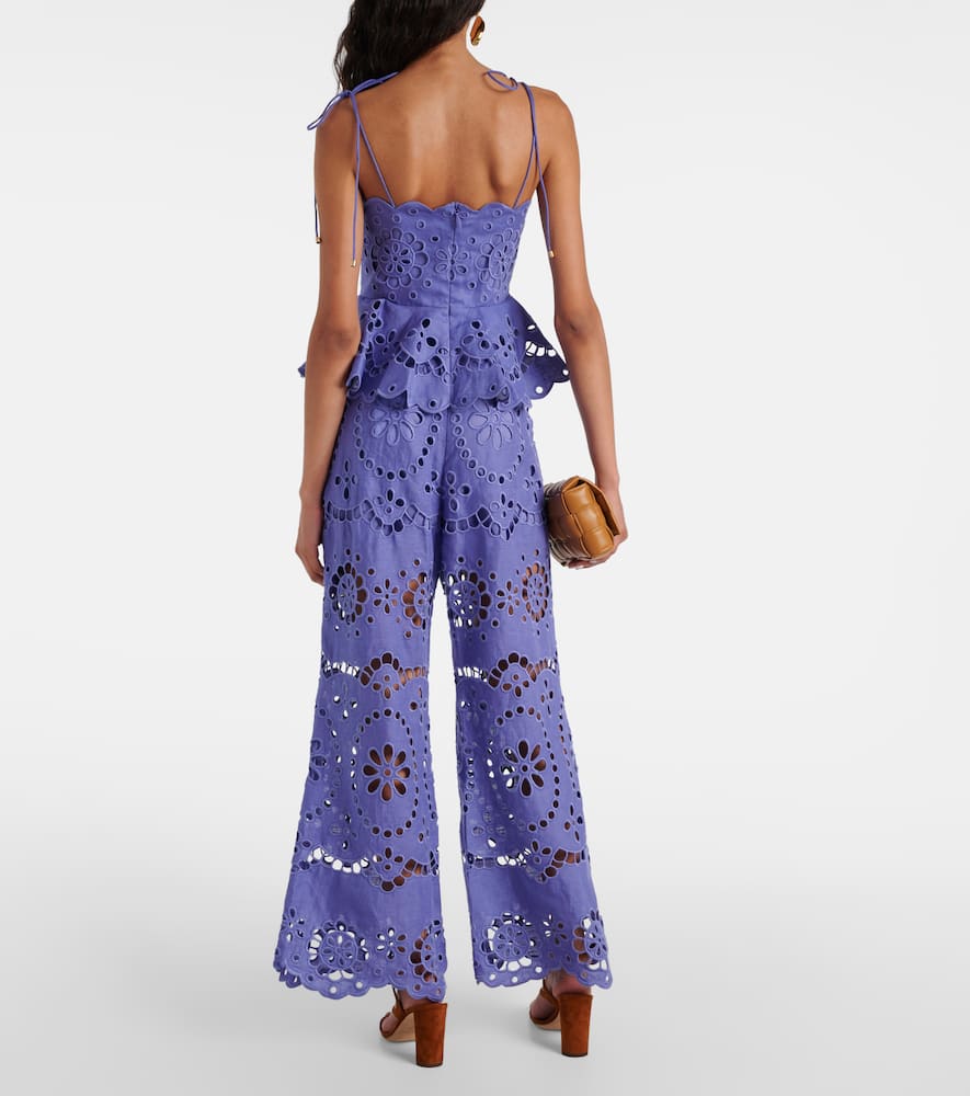 Zimmermann Pop embroidered peplum linen top