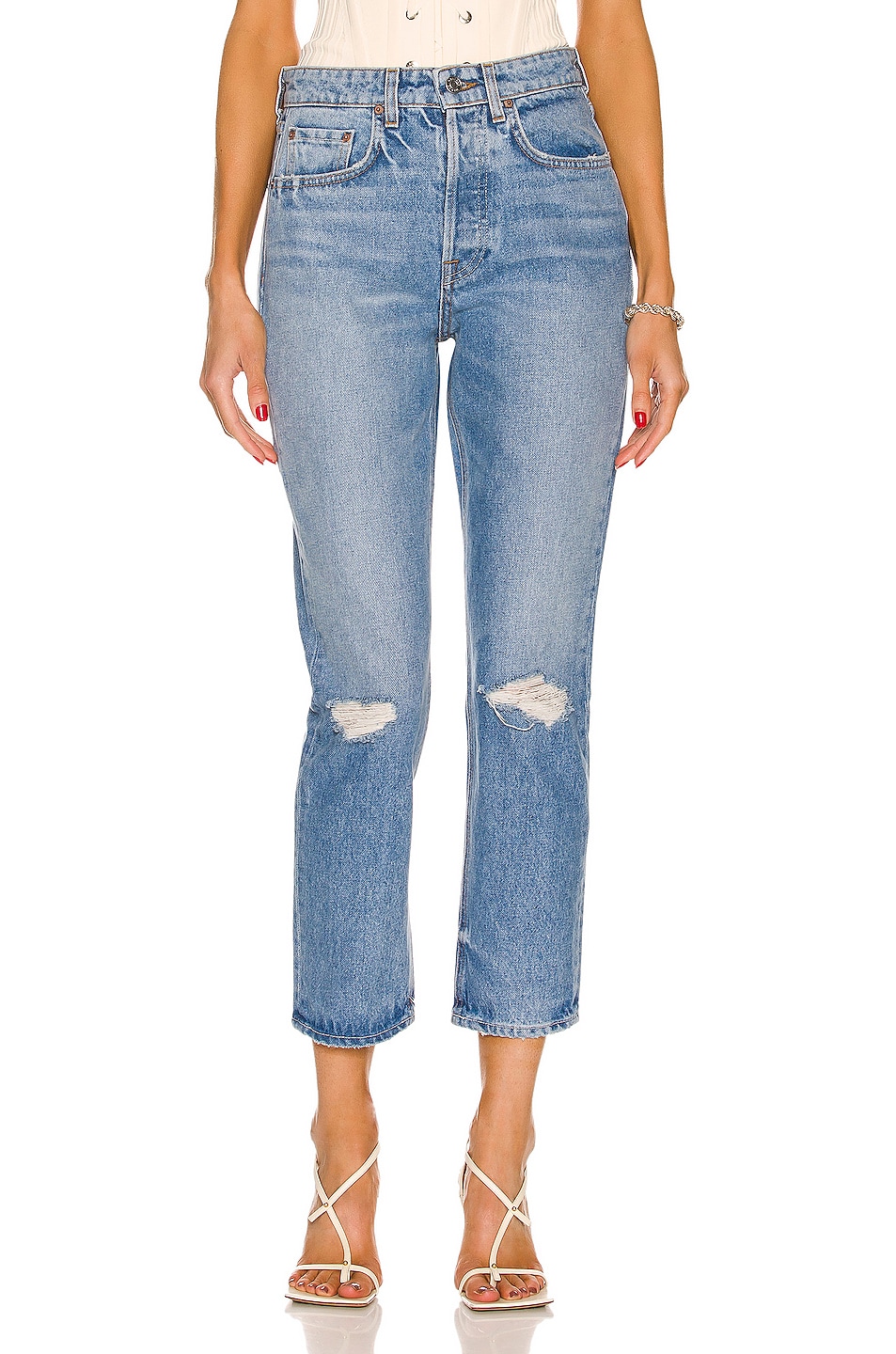 GRLFRND Karolina High Rise Straight Crop Jeans in Ellis Island - Denim-Light. 31 also in