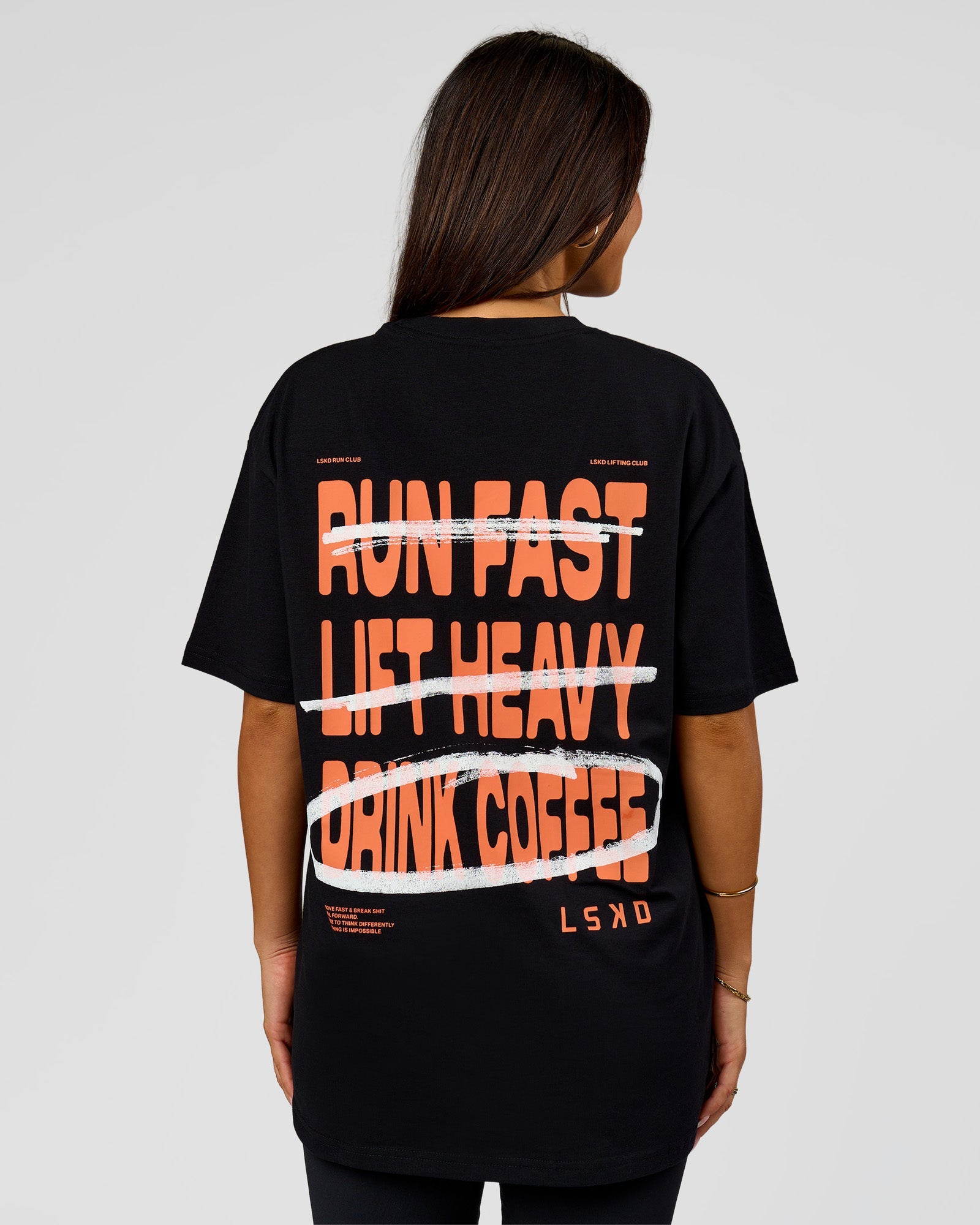 Coffee Run FLXCotton Oversized Tee - Black-Ultra Orange