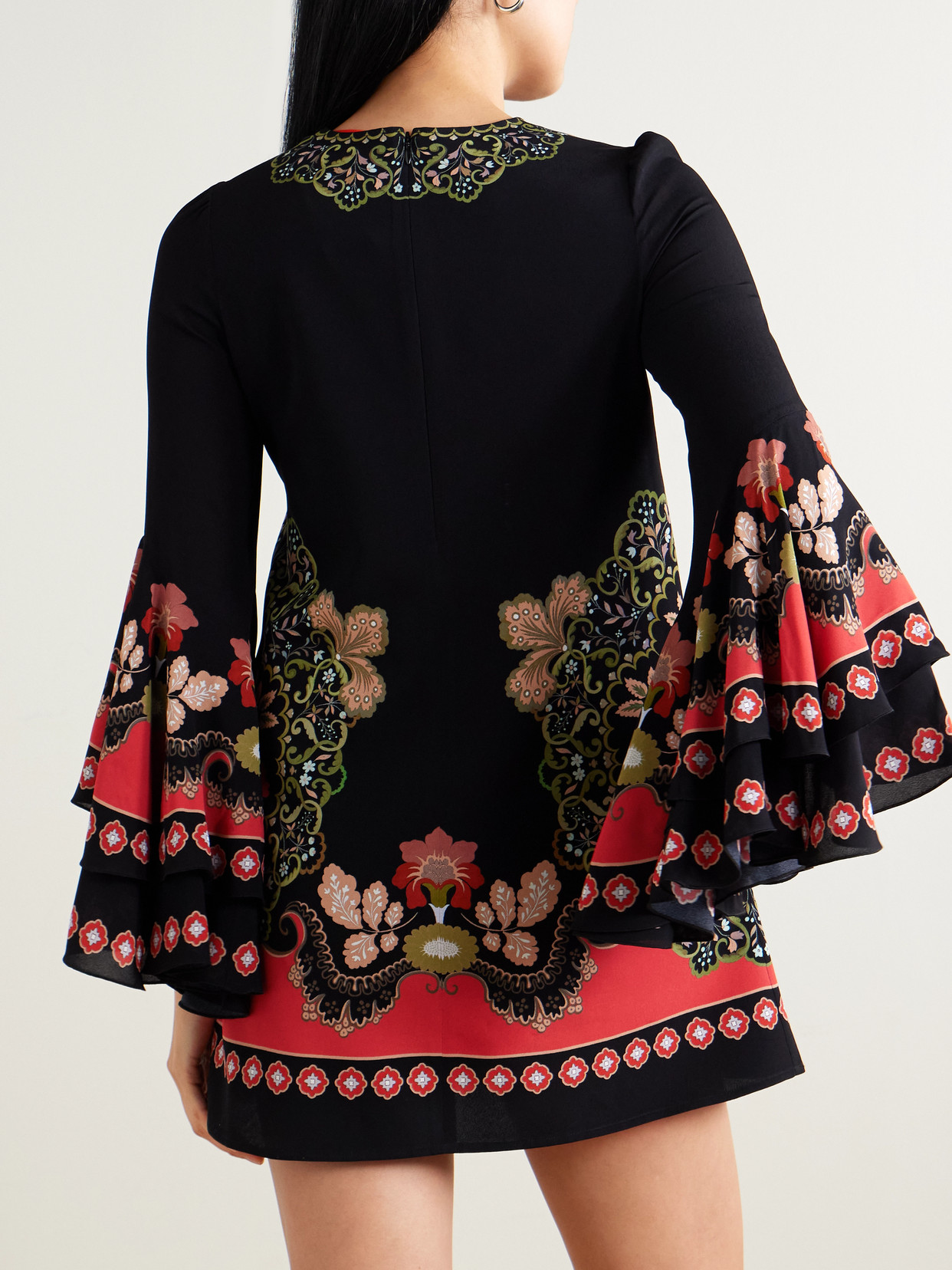Friday Ruffled Printed Crepe Mini Dress - Black
