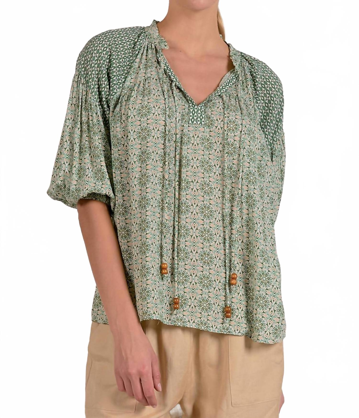 Boho Peasant Top In Green