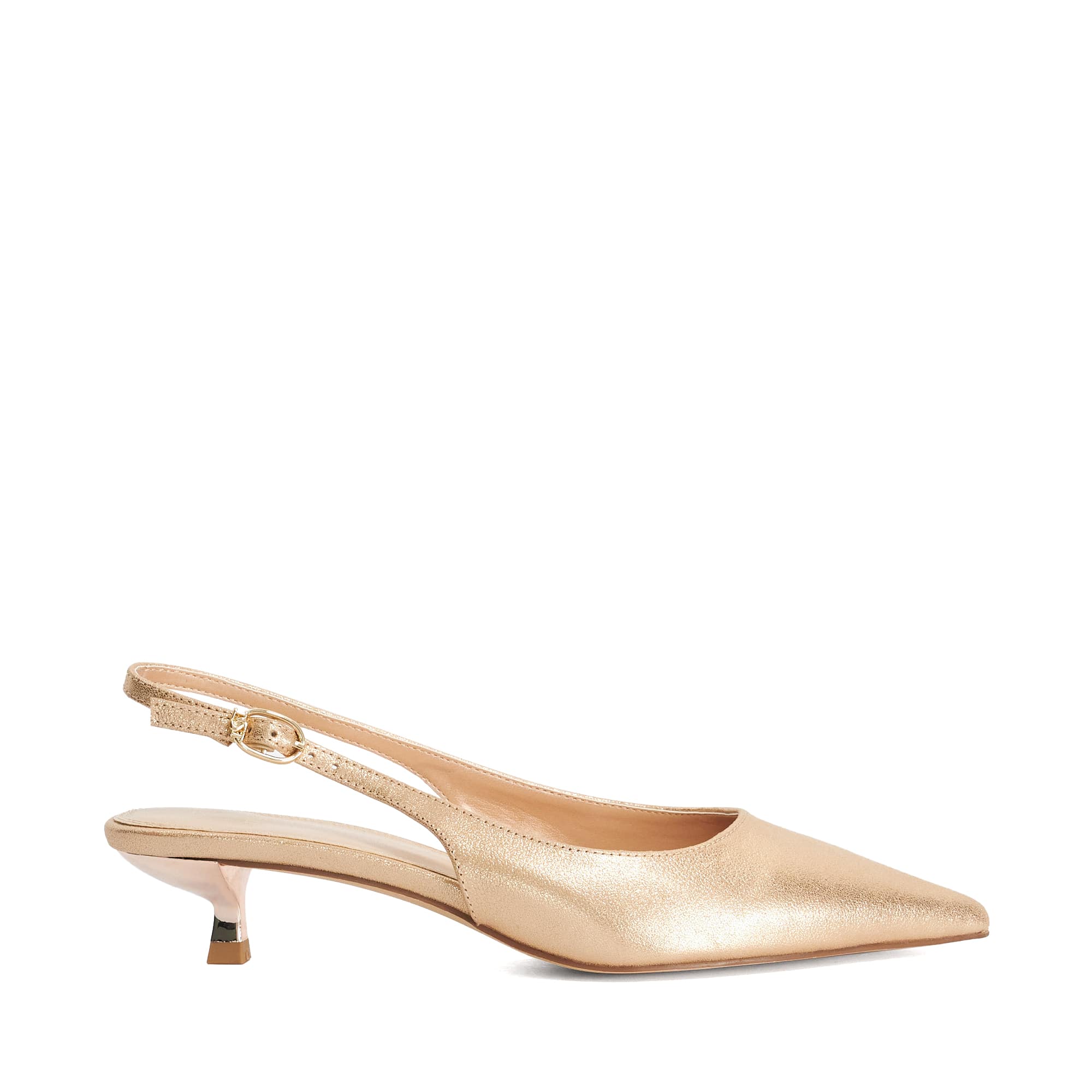 Dune London Womens Ladies Catalinas - Leather Kitten Heel Sling-Backs - Gold