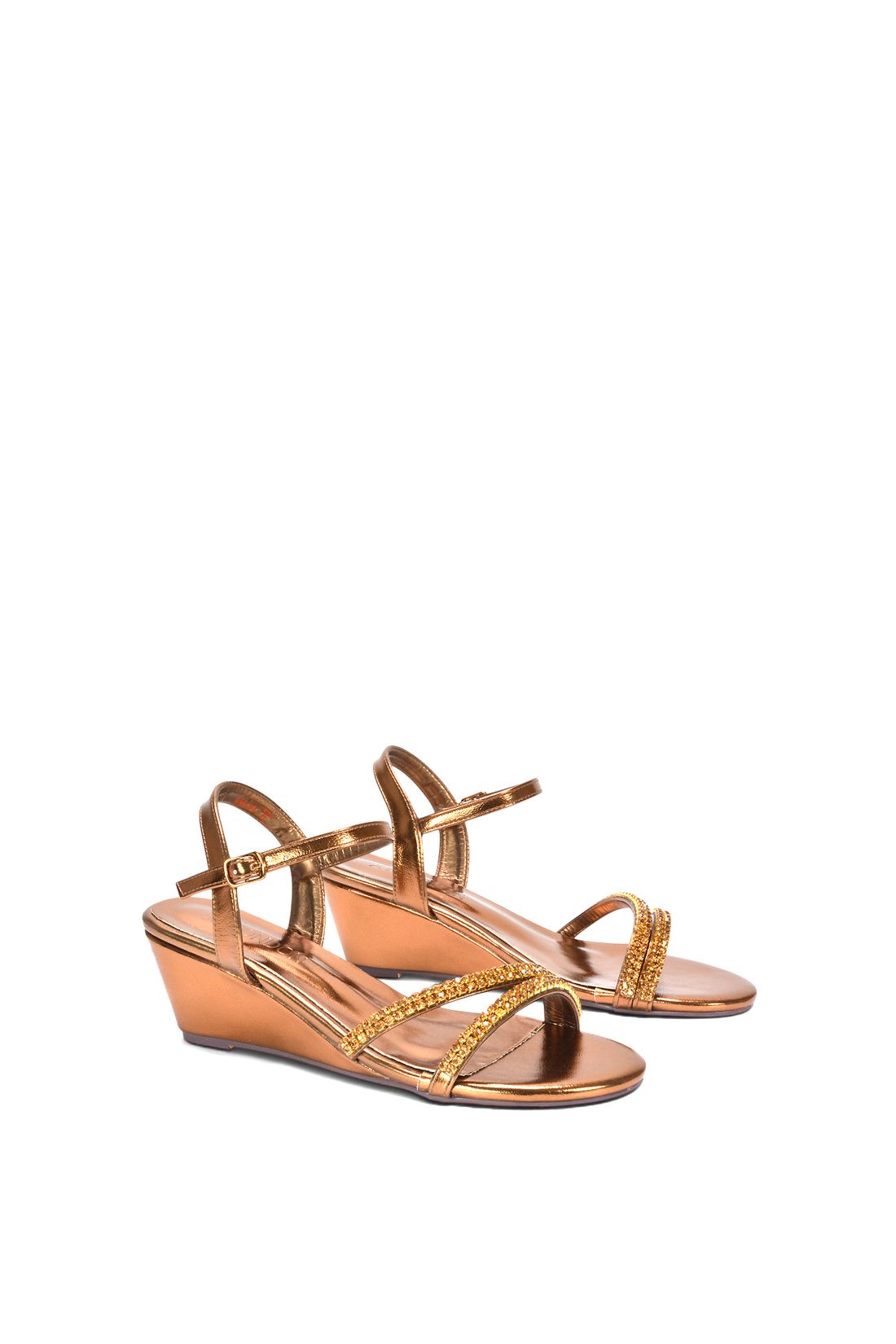 XY London Women's 'Sammy' Diamante Mid Heel Strappy Wedge Sandals in Bronze
