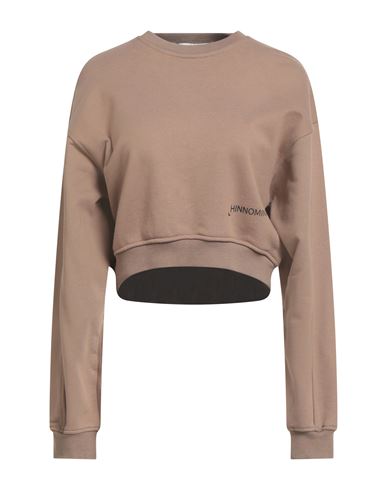 Woman Sweatshirt Khaki Size M Cotton, Elastane