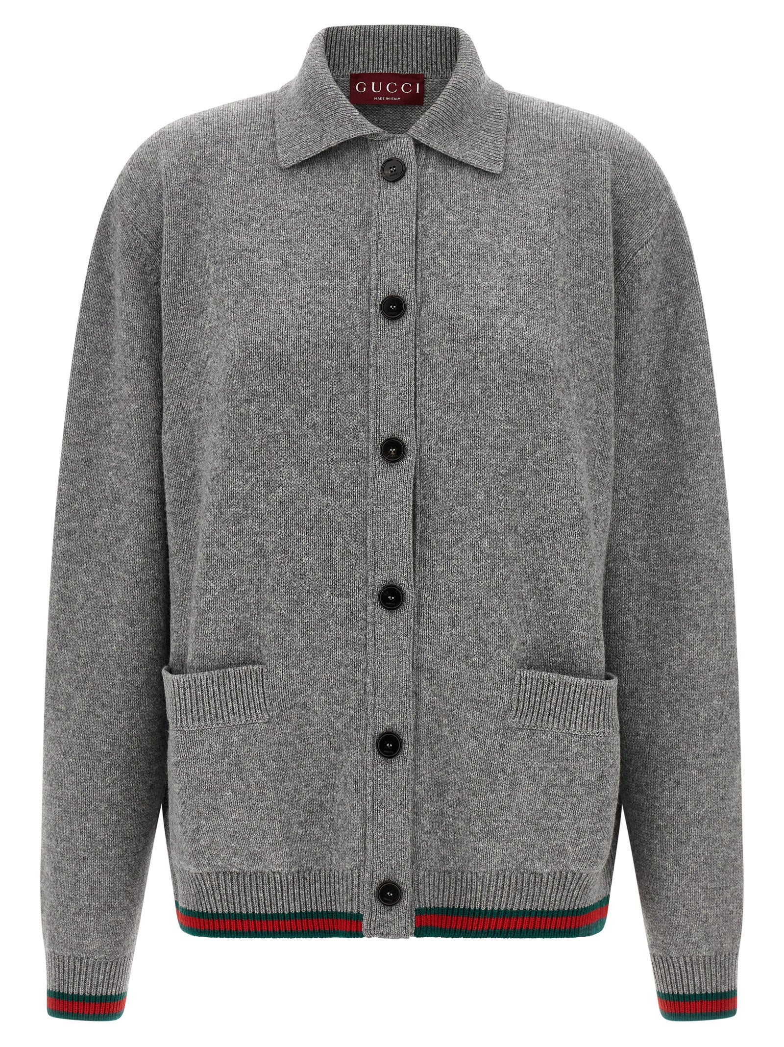Wool and Cashmere Blend with Web Band Detail Cardigan — Gray
