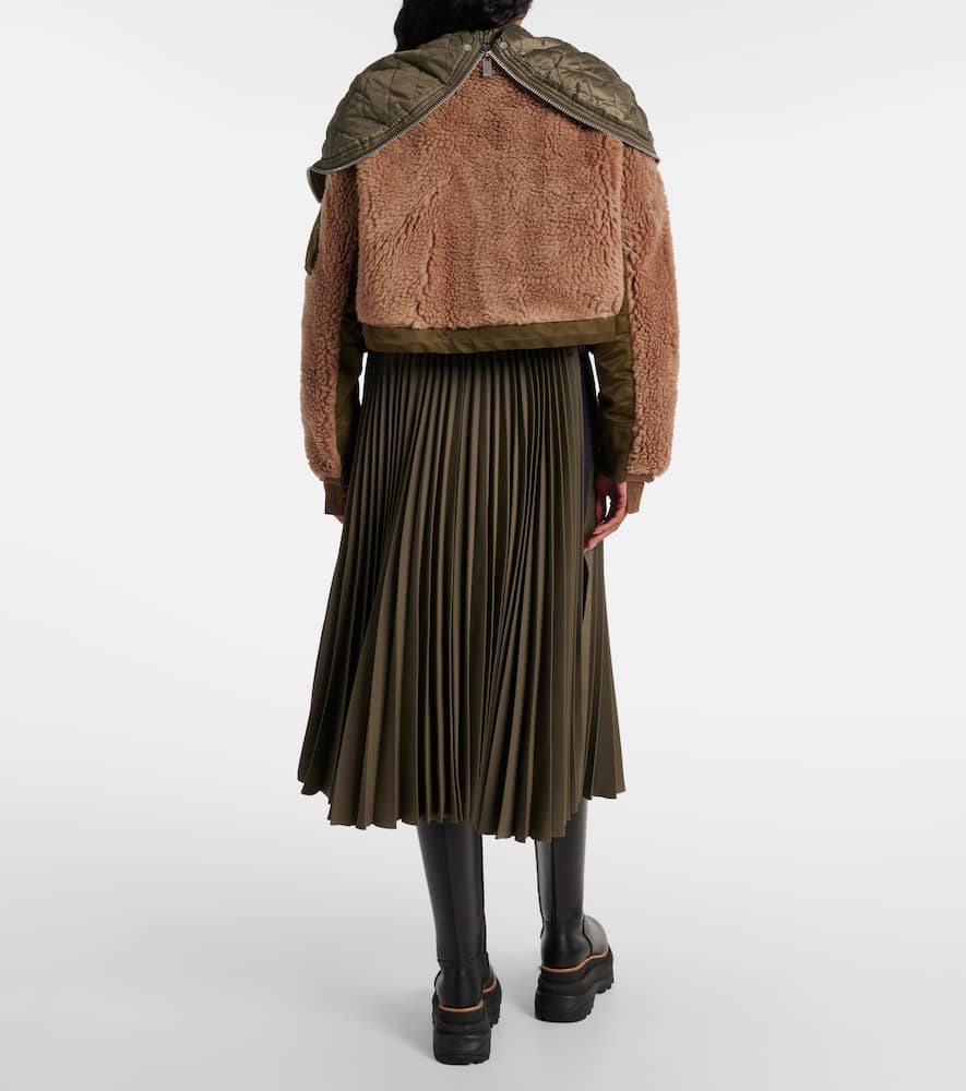 Twill-trimmed faux fur jacket