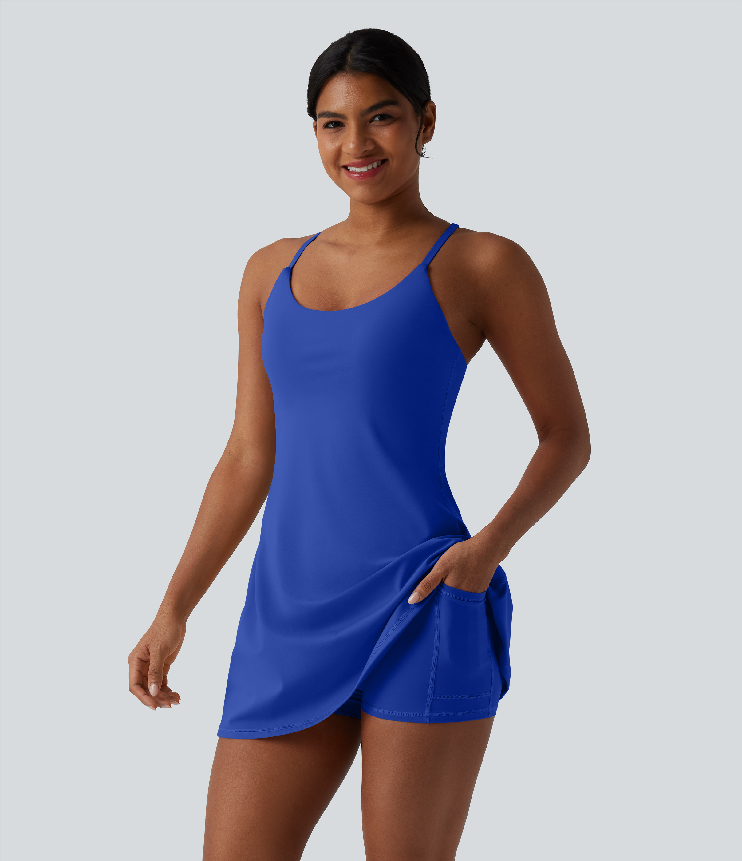 Softlyzero™ Plush Tummy Control Active Dress with Pockets-Easy Peezy Edition Workout Dress - Lotus Blue