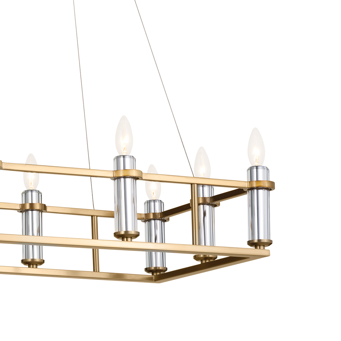 Brushed Natural Brass 12 Light Linear Chandelier from the Rosalind Collection