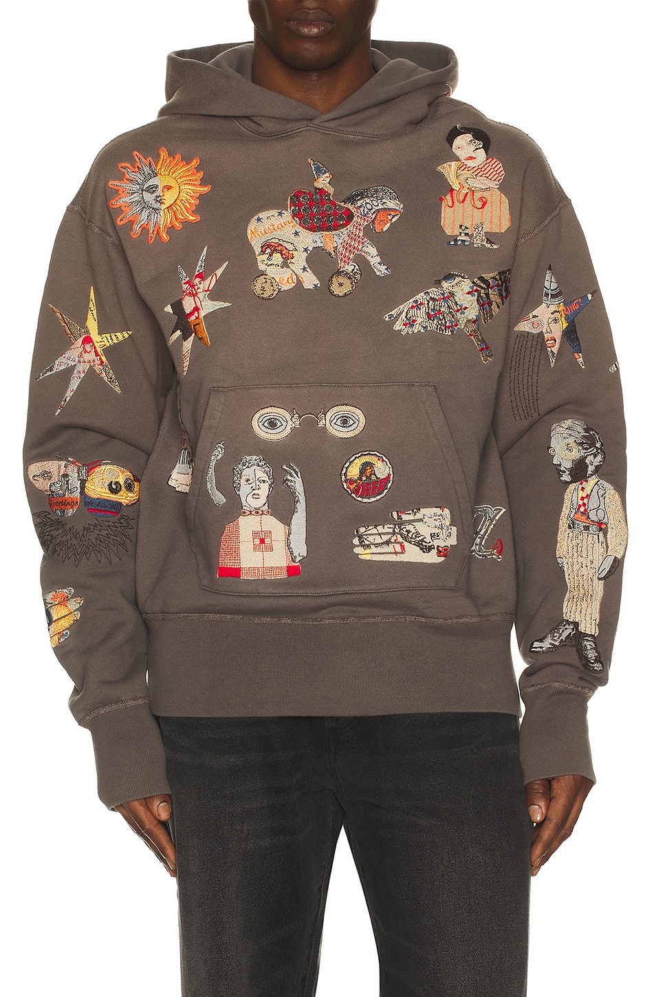 Samuel Zelig Collage Hoodie in Dark Taupe - Taupe. M also in L, XL/1X, XXL/2X