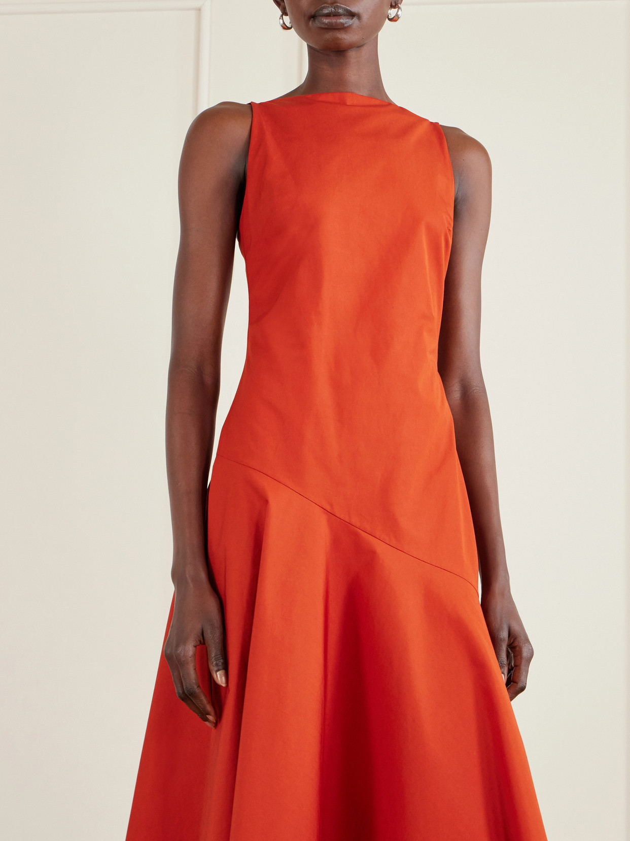 Ren Cotton-poplin Midi Dress - Red